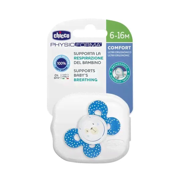 Соска-пустышка силиконовая ортодонтическая мишка 6-16 мес. Physio Comfort Chicco/Чикко в Москве